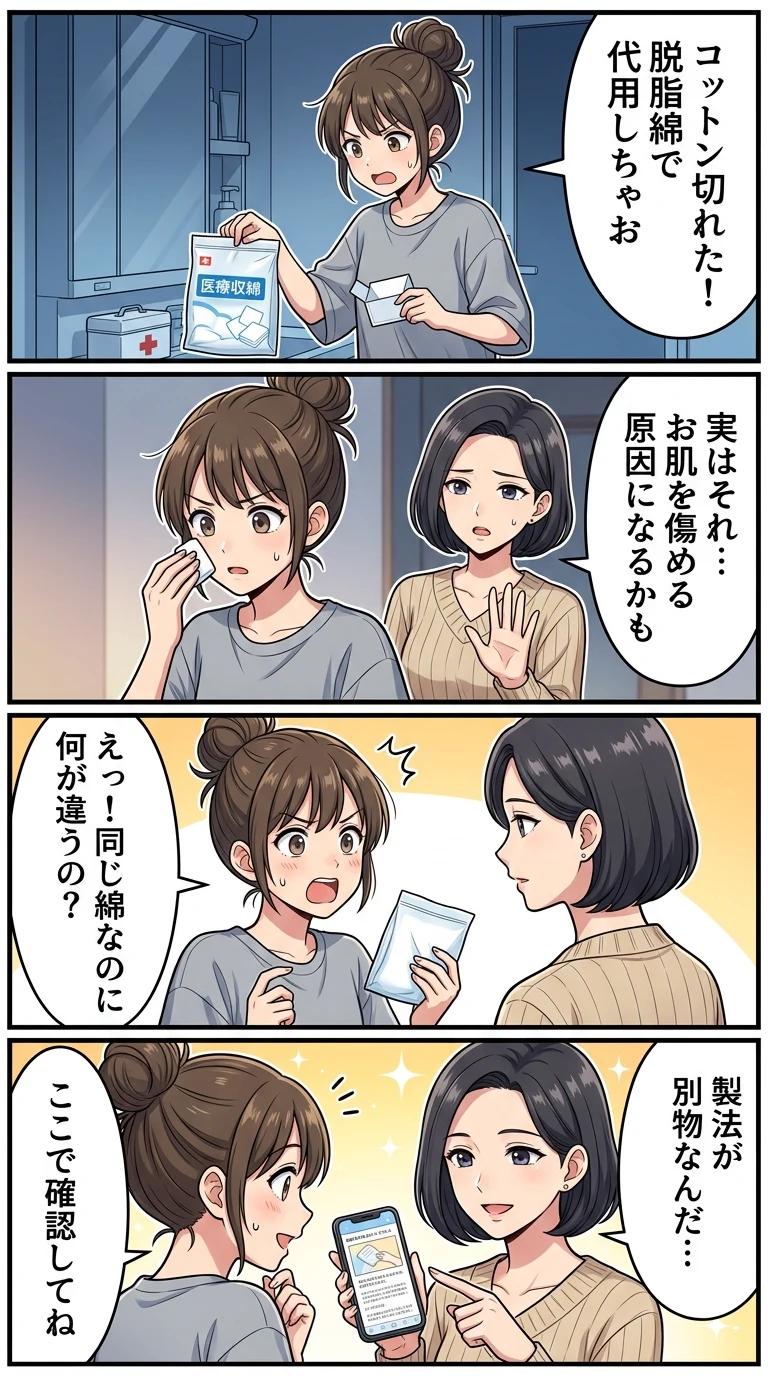 脱脂綿 コットン 違い