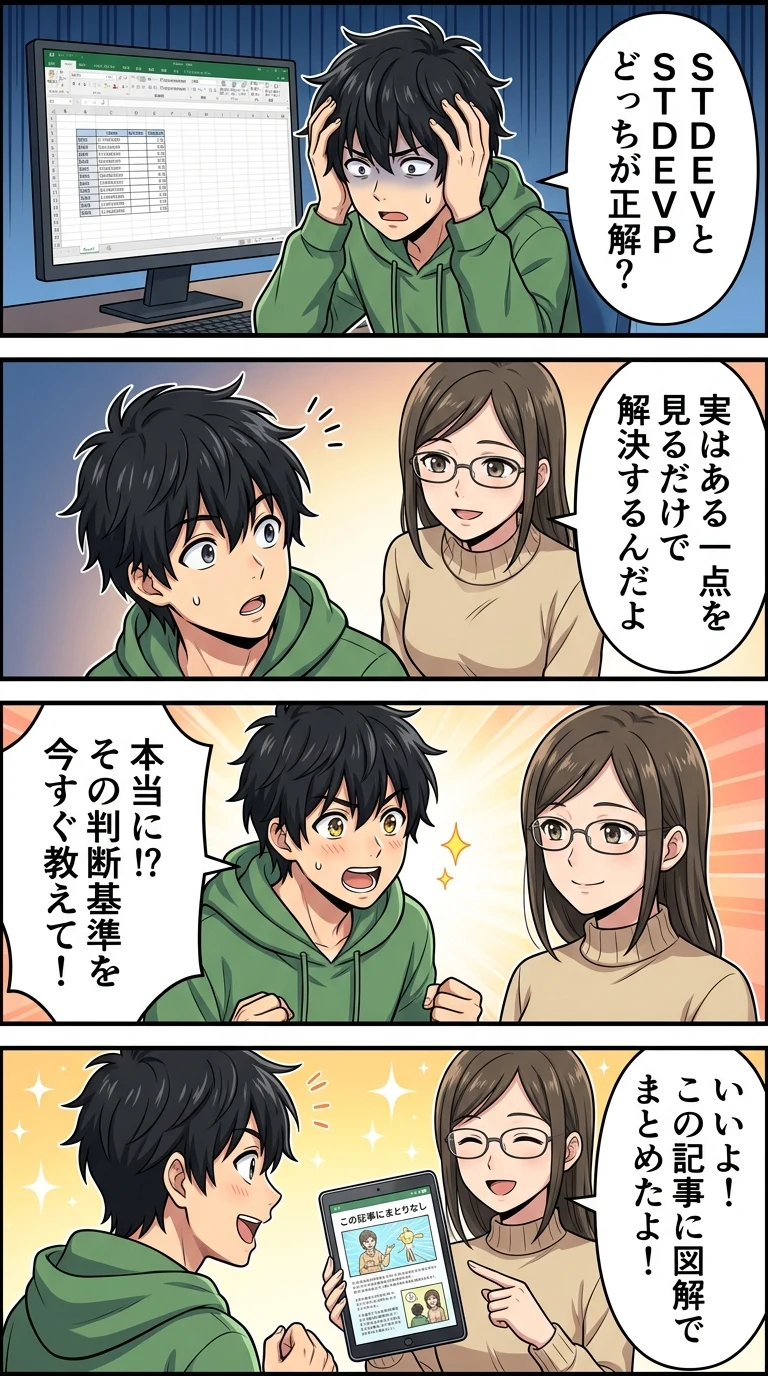 標準偏差 エクセル stdev stdevp 違い