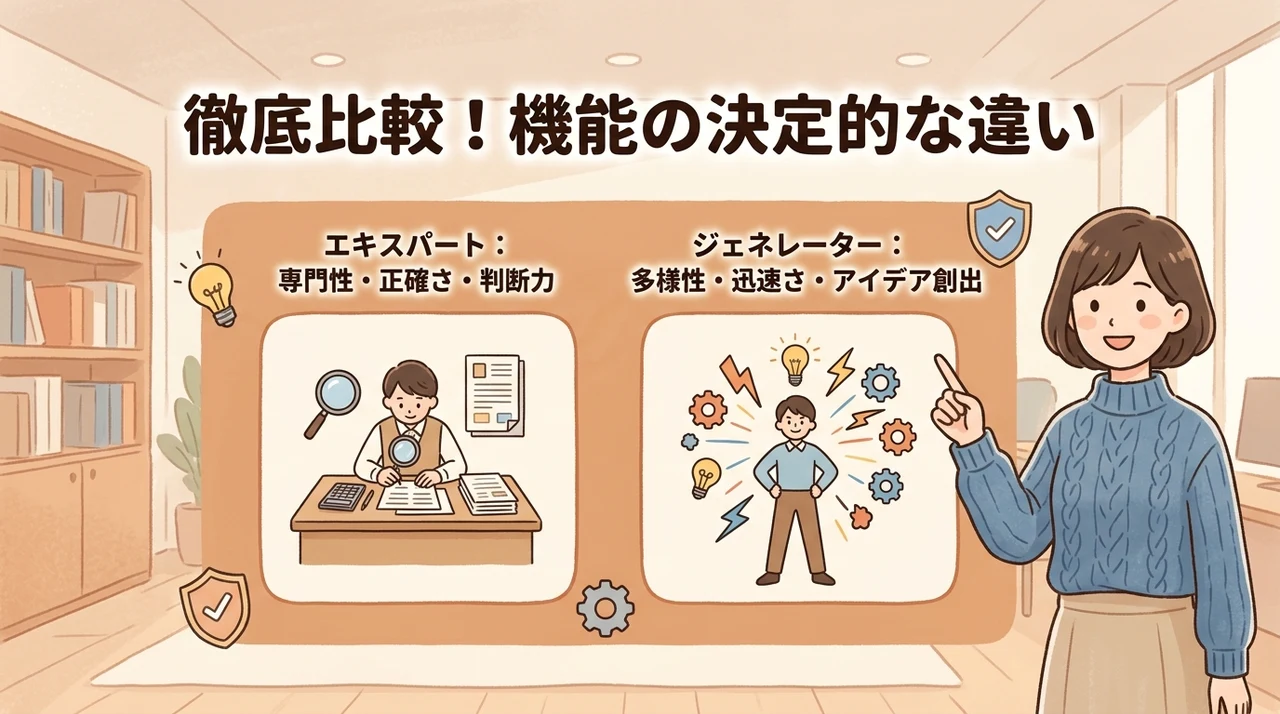 エキスパートとジェネレーターの機能的な違い